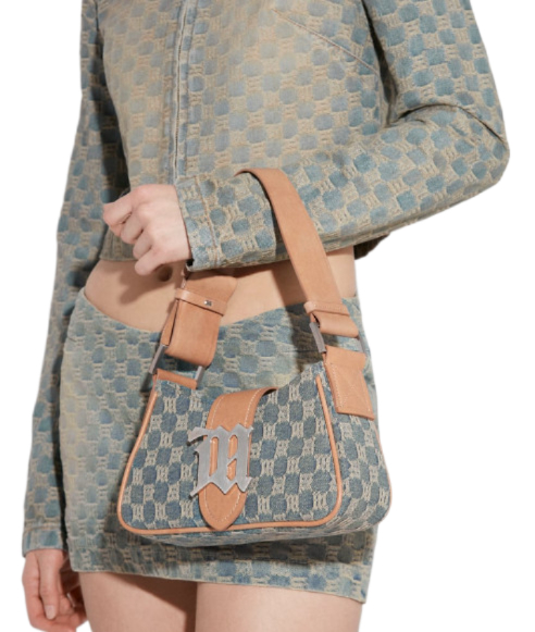 Logo buckle monogram denim shoulder bag