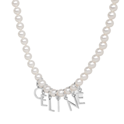 CELINE MONOCHROME NECKLACE - GLASS PEARL & RHODIUM FINISH BRASS IVORY/SILVER 