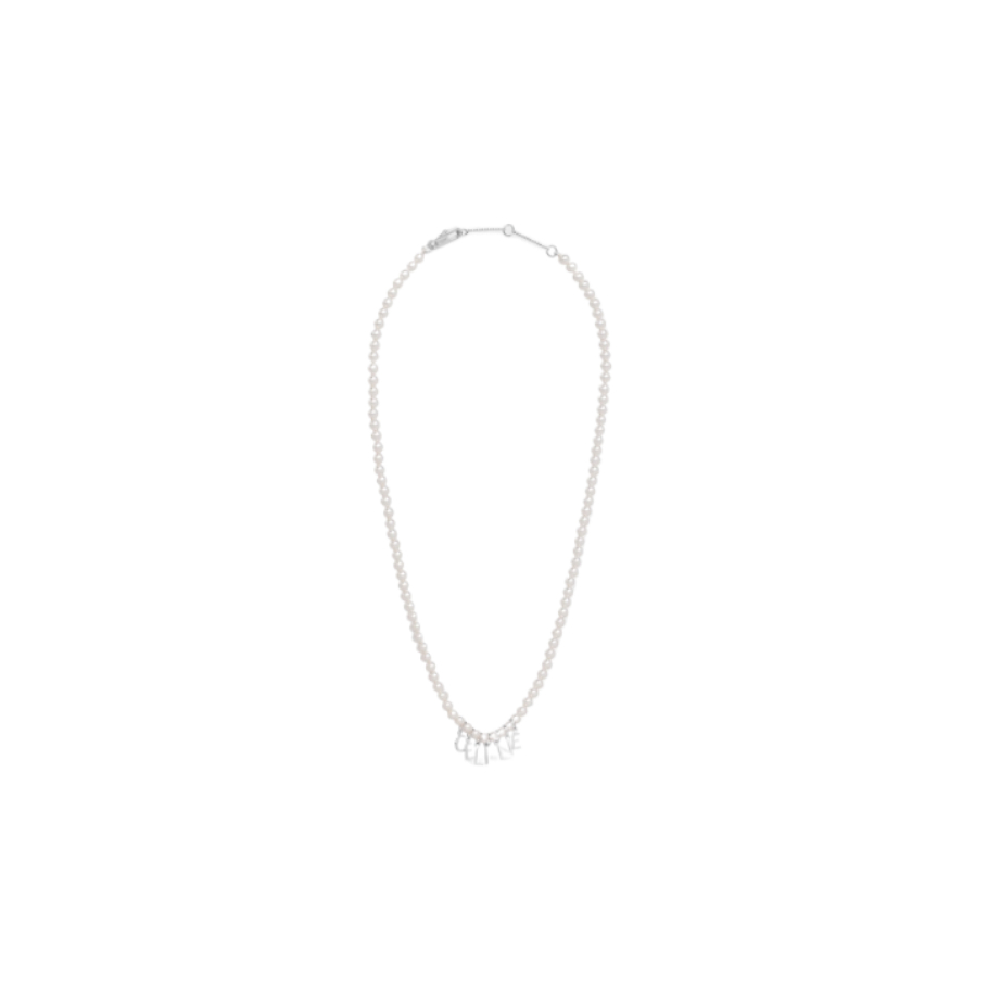 CELINE MONOCHROME NECKLACE - GLASS PEARL & RHODIUM FINISH BRASS IVORY/SILVER 