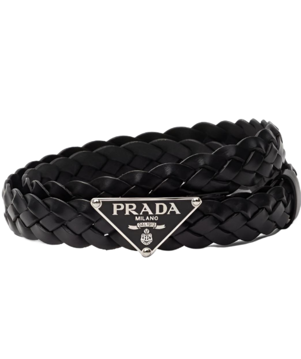 Triangular logo braided leather belt