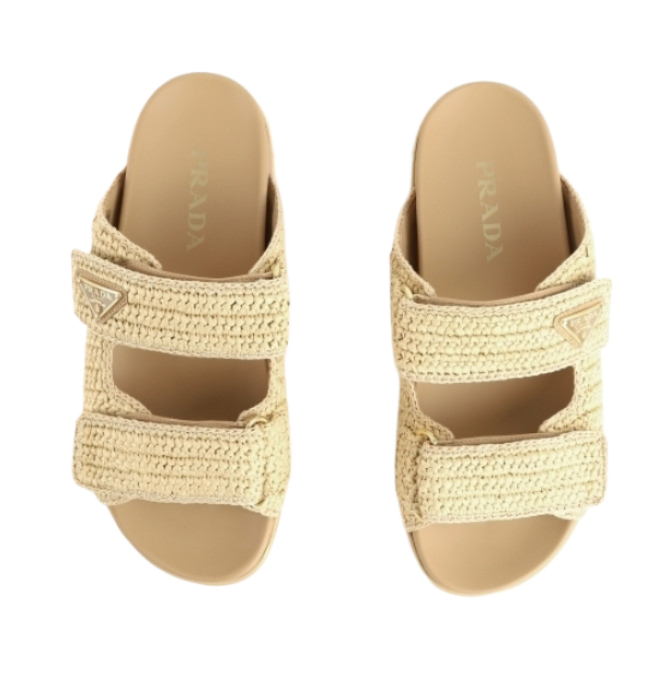 Raffia sandal slippers