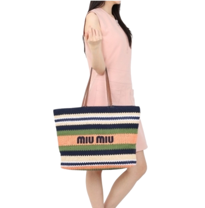 Logo raffia tote bag