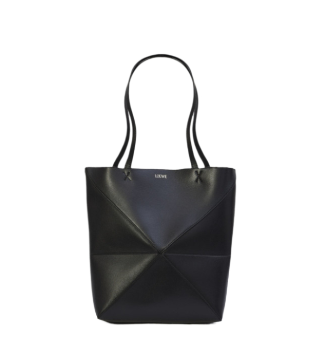 Puzzle fold leather tote bag