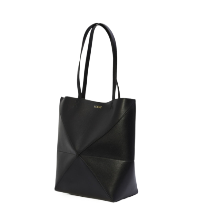 Puzzle fold leather tote bag