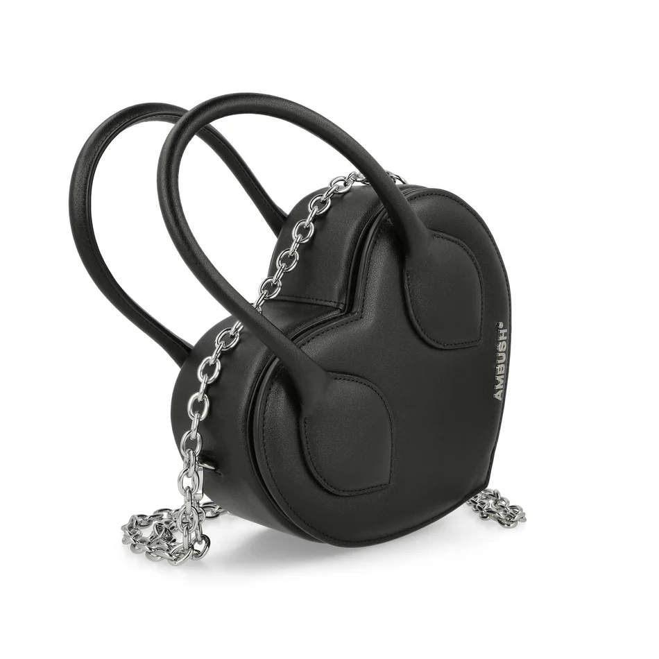 Heart leather top handle chain crossbag