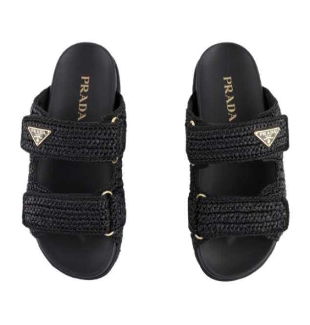 Raffia sandal slippers