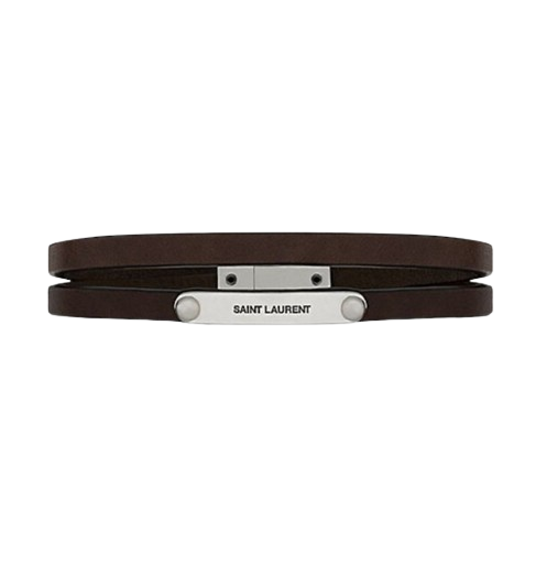 SAINT LAURENT ID Plaque Double Wrap Bracelet