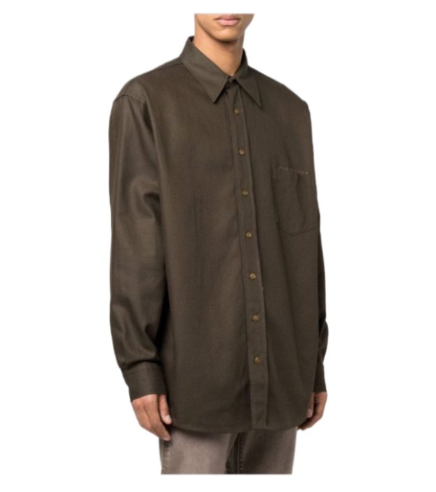 LOGO EMBROIDERED LINENBLEND SHIRT DARK OLIVE