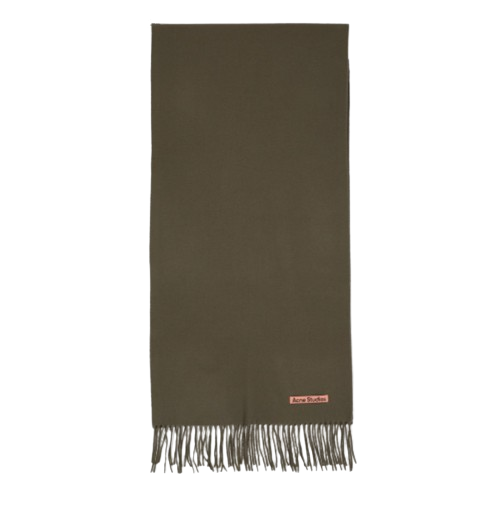 Fringe Wool Muffler - Khaki Green