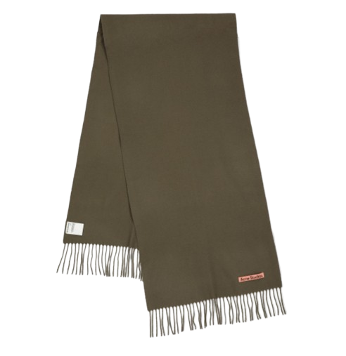 Fringe Wool Muffler - Khaki Green