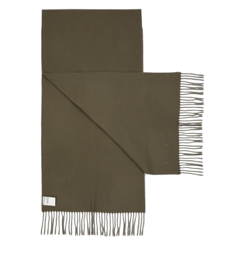 Fringe Wool Muffler - Khaki Green