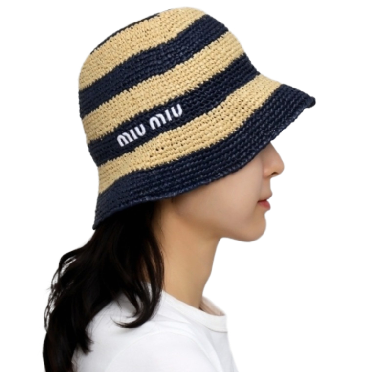 Striped Raffia Bucket Hat