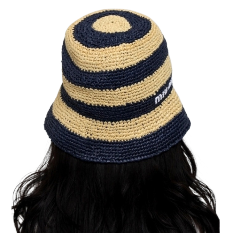 Striped Raffia Bucket Hat