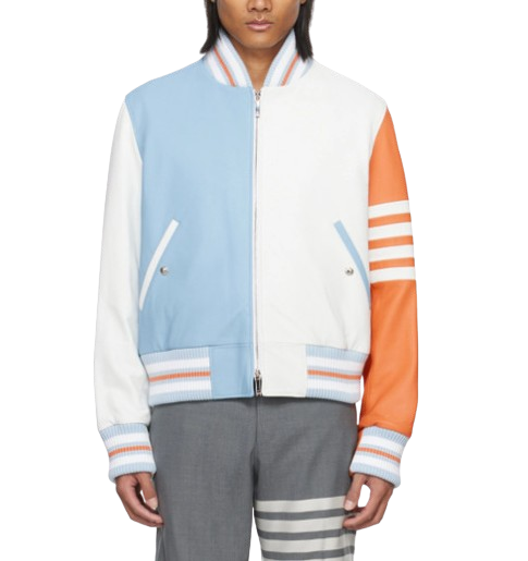 Diagonal Armband Multicolor Leather Bomber Jacket