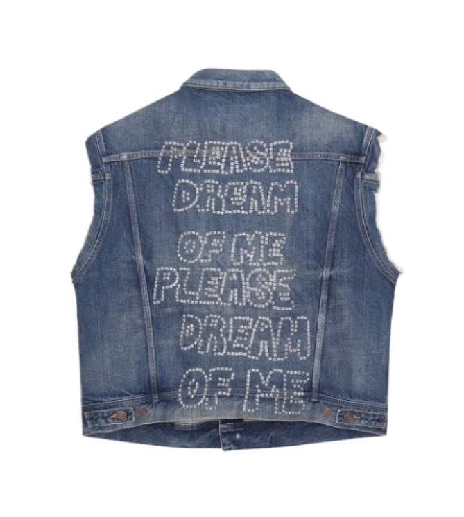 DENIM TRUCKER JACKET WITH ARTIST EMBROIDERY 