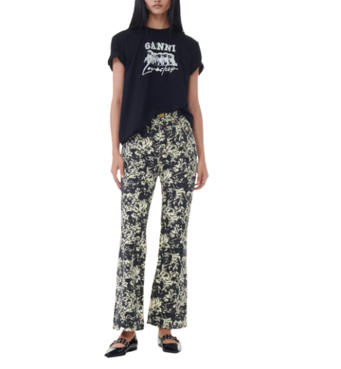 Floral Print Badge Crop Jeans