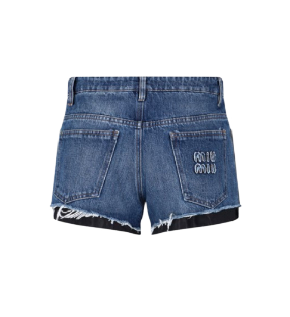 Back logo embroidered denim shorts 