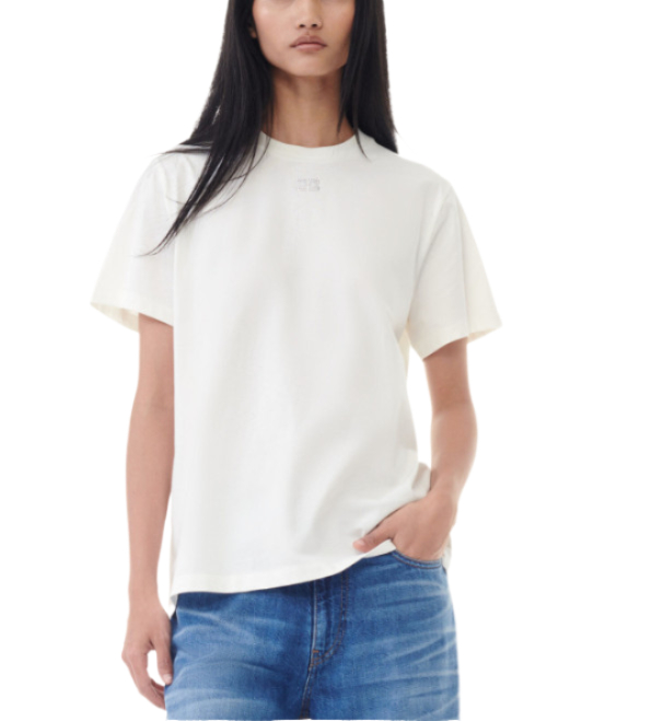 White Basic Jersey Rhinestone Relaxed Short Sleeve T-Shirt