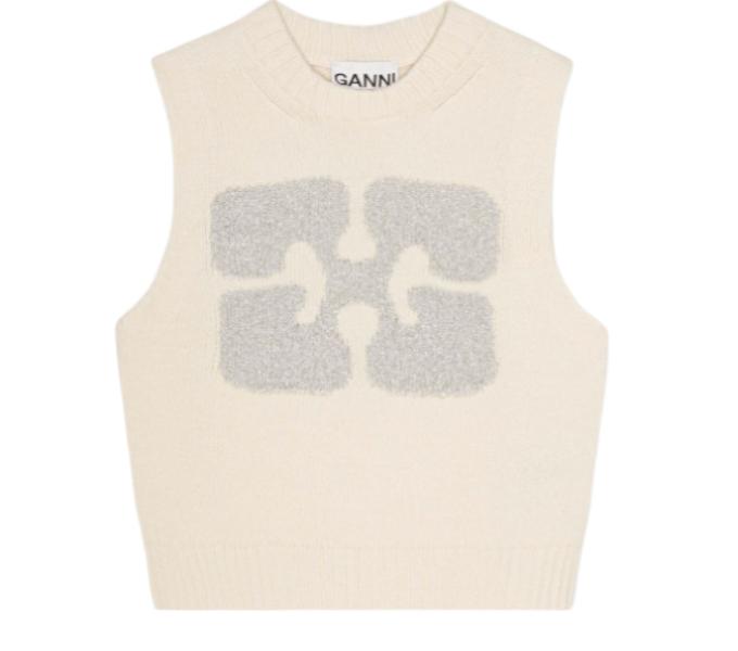 White graphic wool mix vest