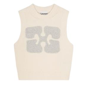 White graphic wool mix vest