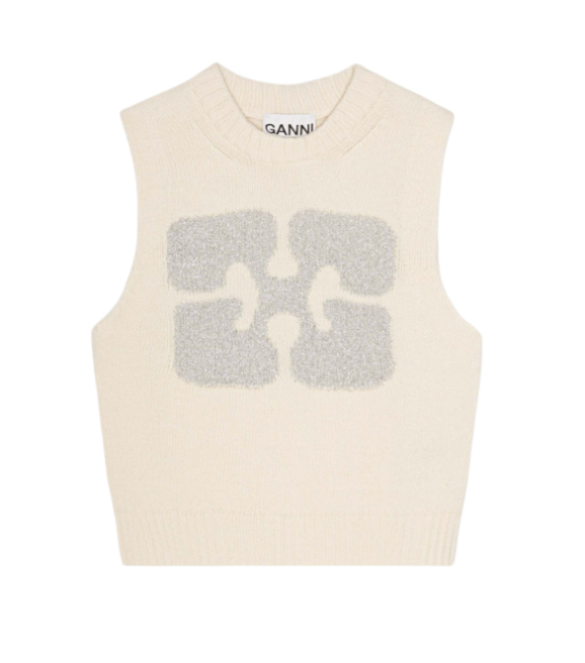 White graphic wool mix vest