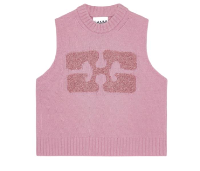 Pink graphic wool mix vest