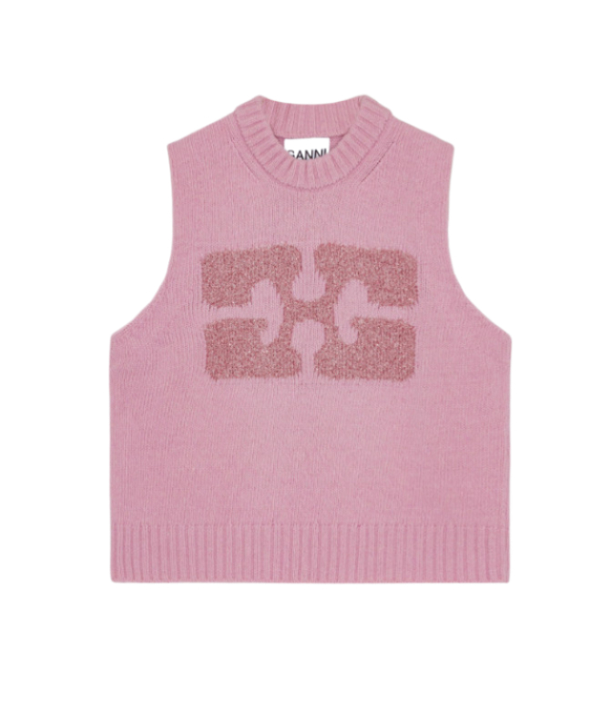 Pink graphic wool mix vest