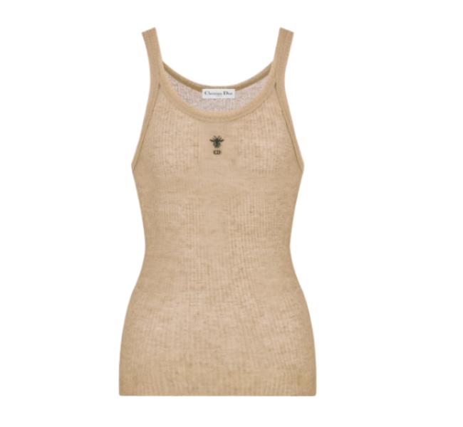 Logo embroidered linen blend tank top 