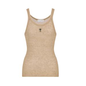 Logo embroidered linen blend tank top 