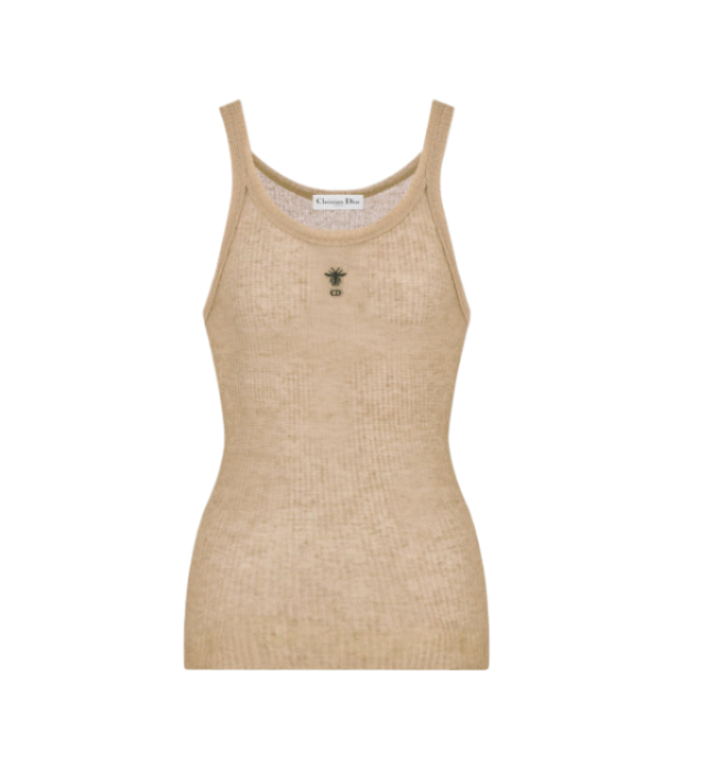 Logo embroidered linen blend tank top 