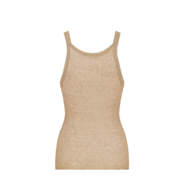 Logo embroidered linen blend tank top 