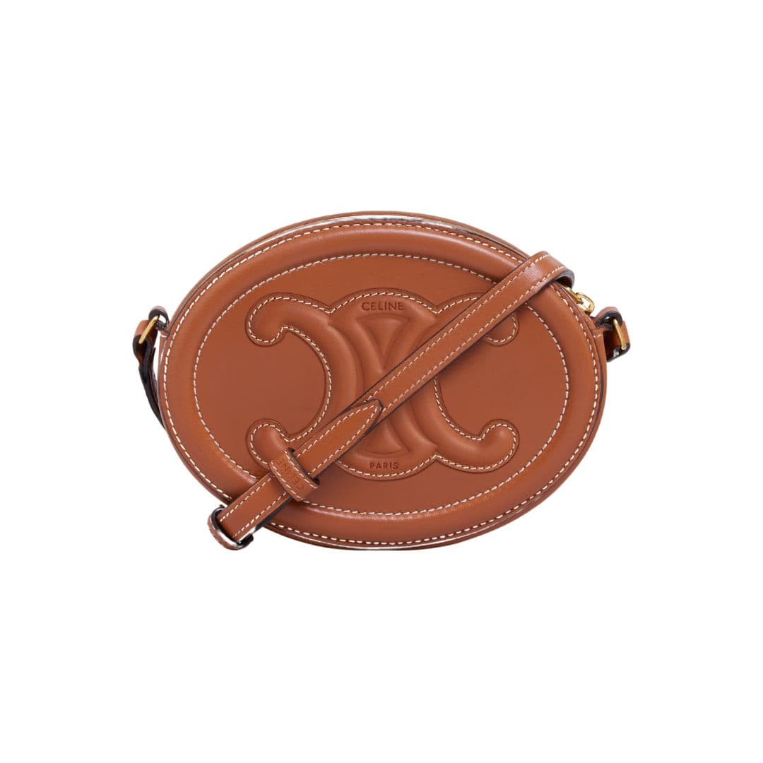CROSSBODY OVAL PURSE CUIR TRIOMPHE IN SMOOTH CALFSKIN ( Tan )