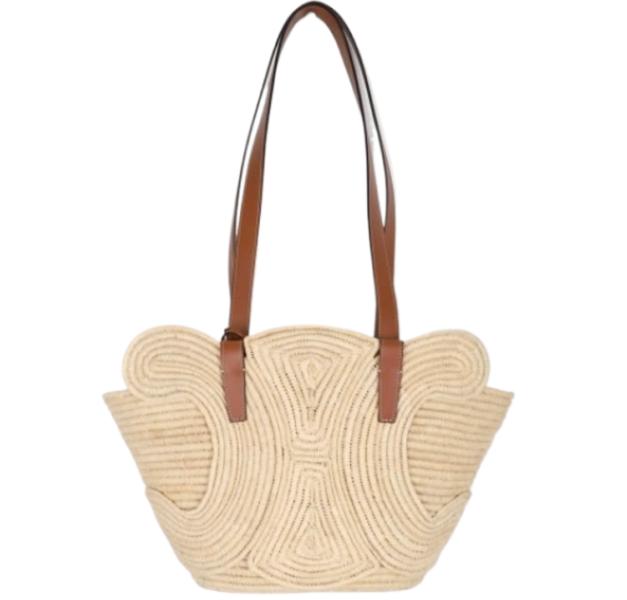 Raffia Calfskin Small Classic Pannier Triomphe Shoulder Bag