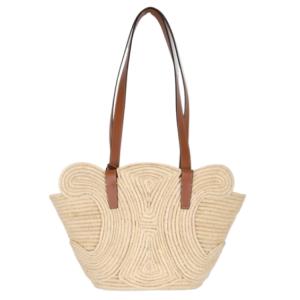 Raffia Calfskin Small Classic Pannier Triomphe Shoulder Bag