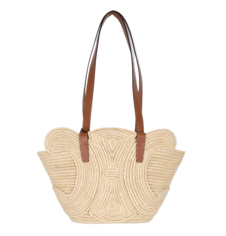 Raffia Calfskin Small Classic Pannier Triomphe Shoulder Bag