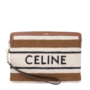 24SSSMALL POUCH WITH STRAP IN STRIPED TEXTILE WITH CELINE JACQUARD