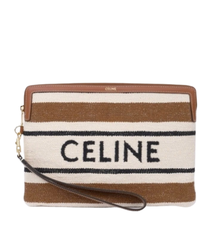 24SSSMALL POUCH WITH STRAP IN STRIPED TEXTILE WITH CELINE JACQUARD