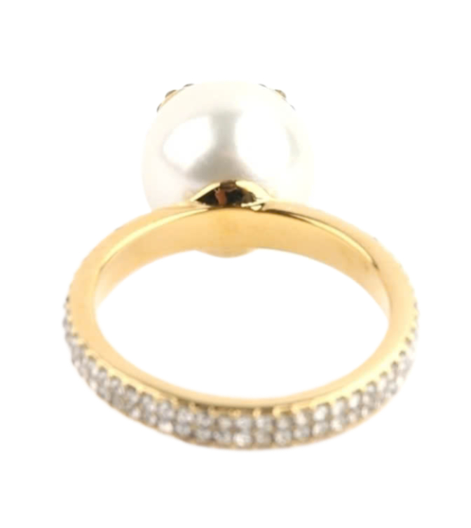 V logo pearl crystal ring