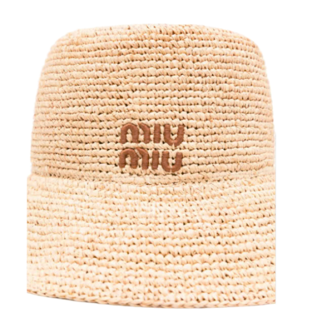 Logo embroidered raffia bucket hat beige