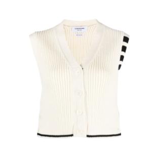 24FWMerino Wool 4-Bar Crop Cable Cardigan Vest