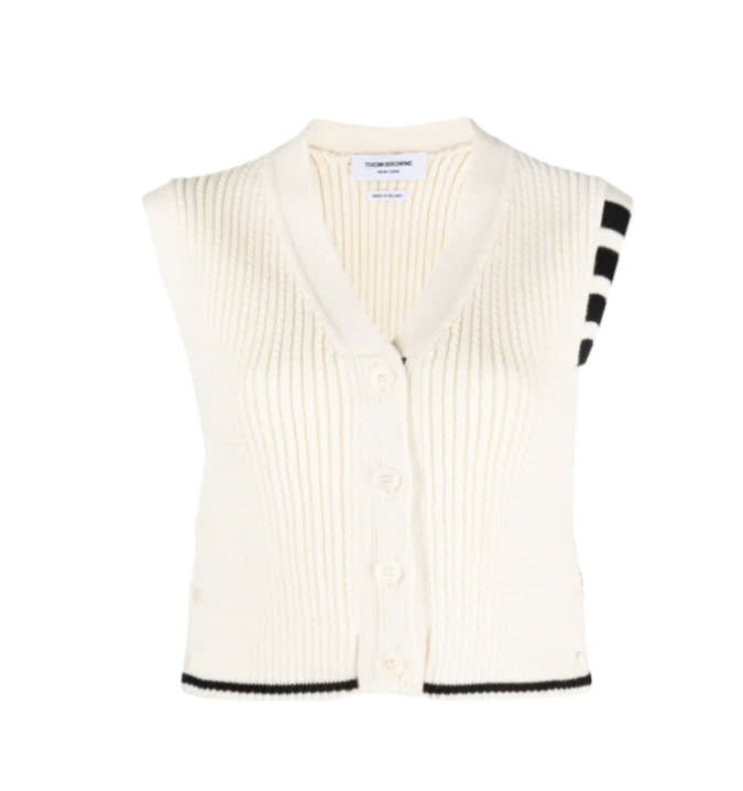 24FWMerino Wool 4-Bar Crop Cable Cardigan Vest