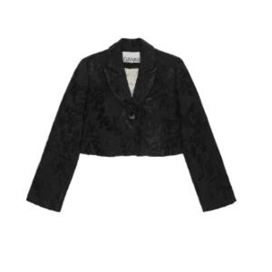 Gani Black Buckle Jacquard Suit Crop Blazer