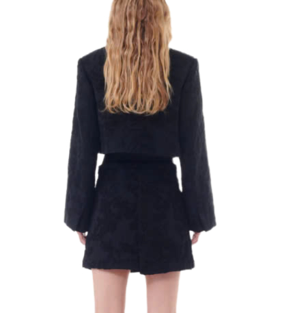 Gani Black Buckle Jacquard Suit Crop Blazer