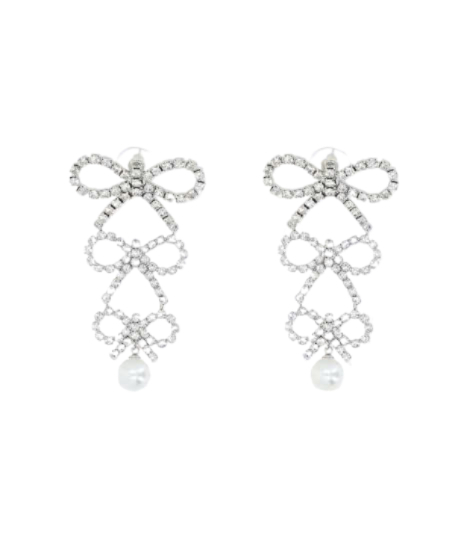 Crystal Bow Pearl Earrings