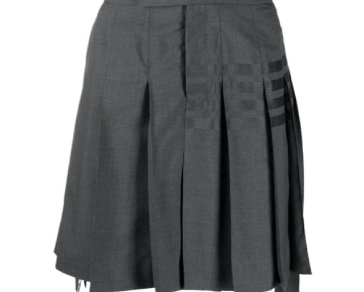 24FWWool Cashmere Flannel Bellow Knee Pleated 4-Bar Skirt