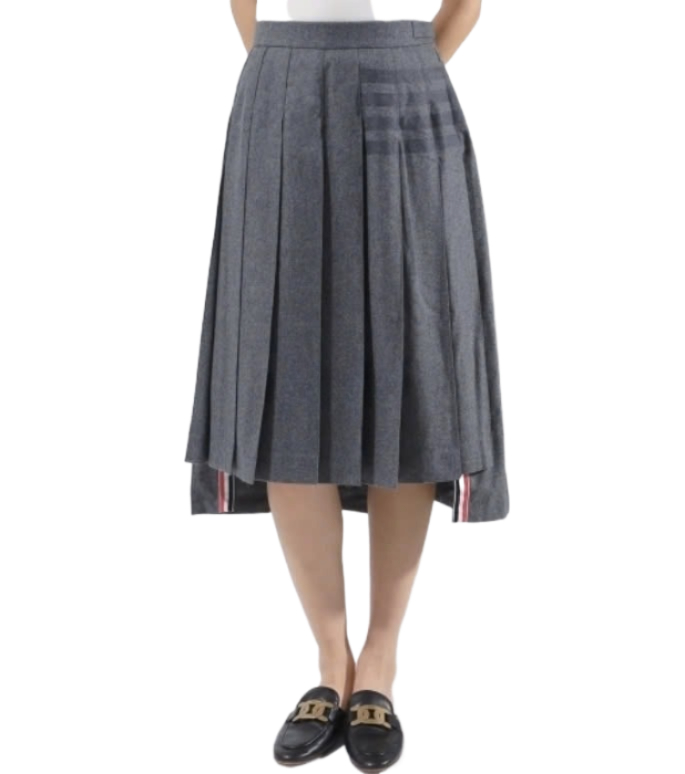 24FWWool Cashmere Flannel Bellow Knee Pleated 4-Bar Skirt