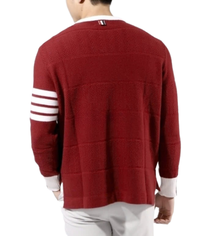 24FWMerino Wool 4-Bar Textured Rugby Stripe Crew Neck Pullover