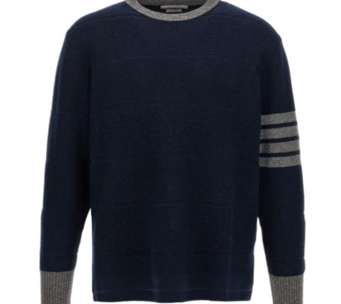 24FWMerino Wool 4-Bar Textured Rugby Stripe Crew Neck Pullover