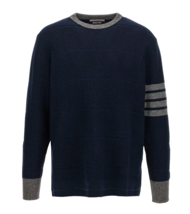 24FWMerino Wool 4-Bar Textured Rugby Stripe Crew Neck Pullover