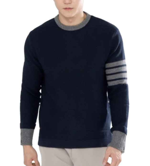 24FWMerino Wool 4-Bar Textured Rugby Stripe Crew Neck Pullover